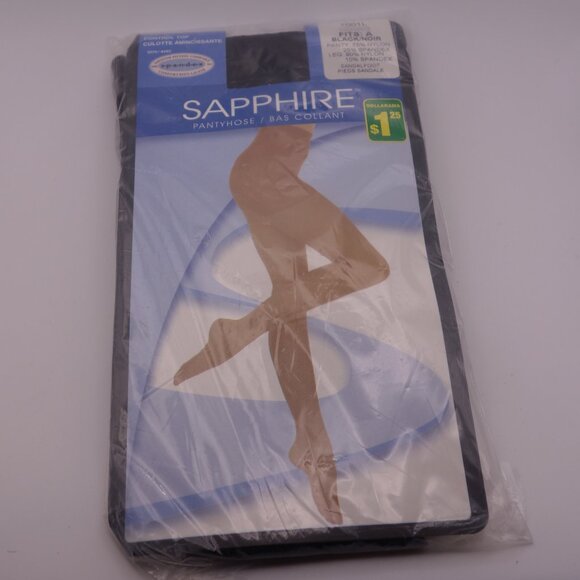 SAPPHIRE CONTROL TOP SANDALFOOT SIZE A (4'10-"5'4") BLACK PANTYHOSE 7001L - Picture 1 of 12